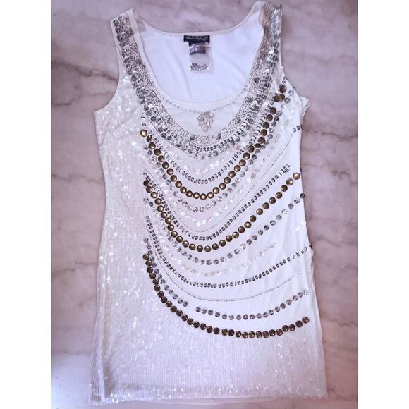 Pisarro Nights Dresses & Skirts - Vintage Pisarro Nights White Beaded Sequin Dress Size 14